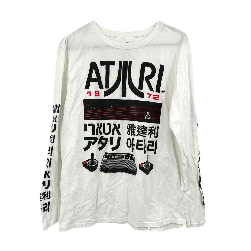 Atari Size Large‎ Long Sleeve Graphic Print T-Shirt Tee Top White Black Red
